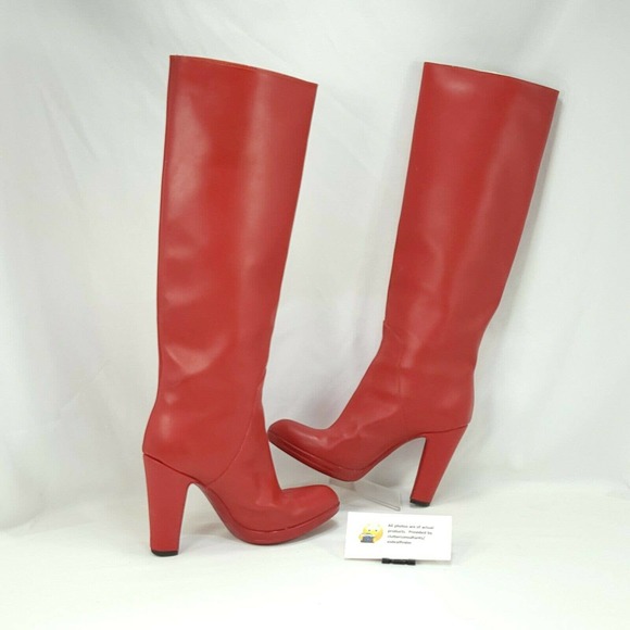 Sergio Rossi Tall Leather Heeled Boots Womens Size 5 35 Red - Picture 4 of 10